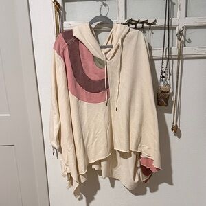 Free People Cream and Pink Hooded Poncho